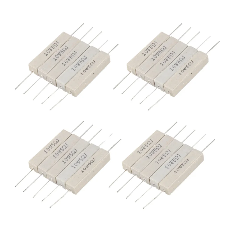 New Tech 20Pcs Wirewound  Cement Resistor 5 Ohm 10W Watt 5%