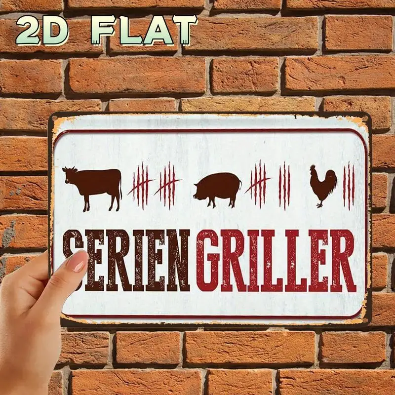 2D Flat,1pc, VintageSerien Griller Vintage SignMetal Tin Sign, Pre-Drilled Holes, Suitable for Indoor, Garden,Outdoor, Toilet De