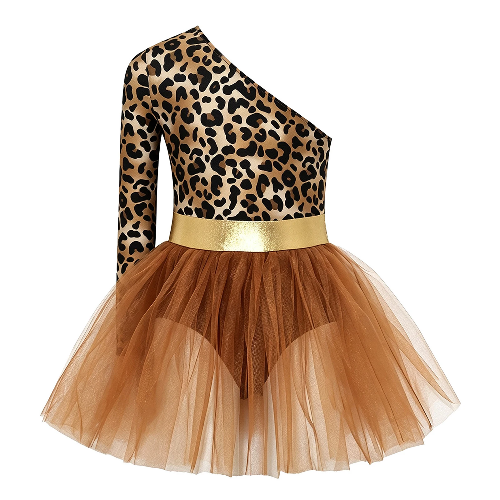 Kinder Mädchen Tiermuster Ballett-Tutu-Kleid Höhlenmensch-Aufführungskostüm Langarm Metallisch Bedrucktes Oberteil Tüllkleid – Detail 13