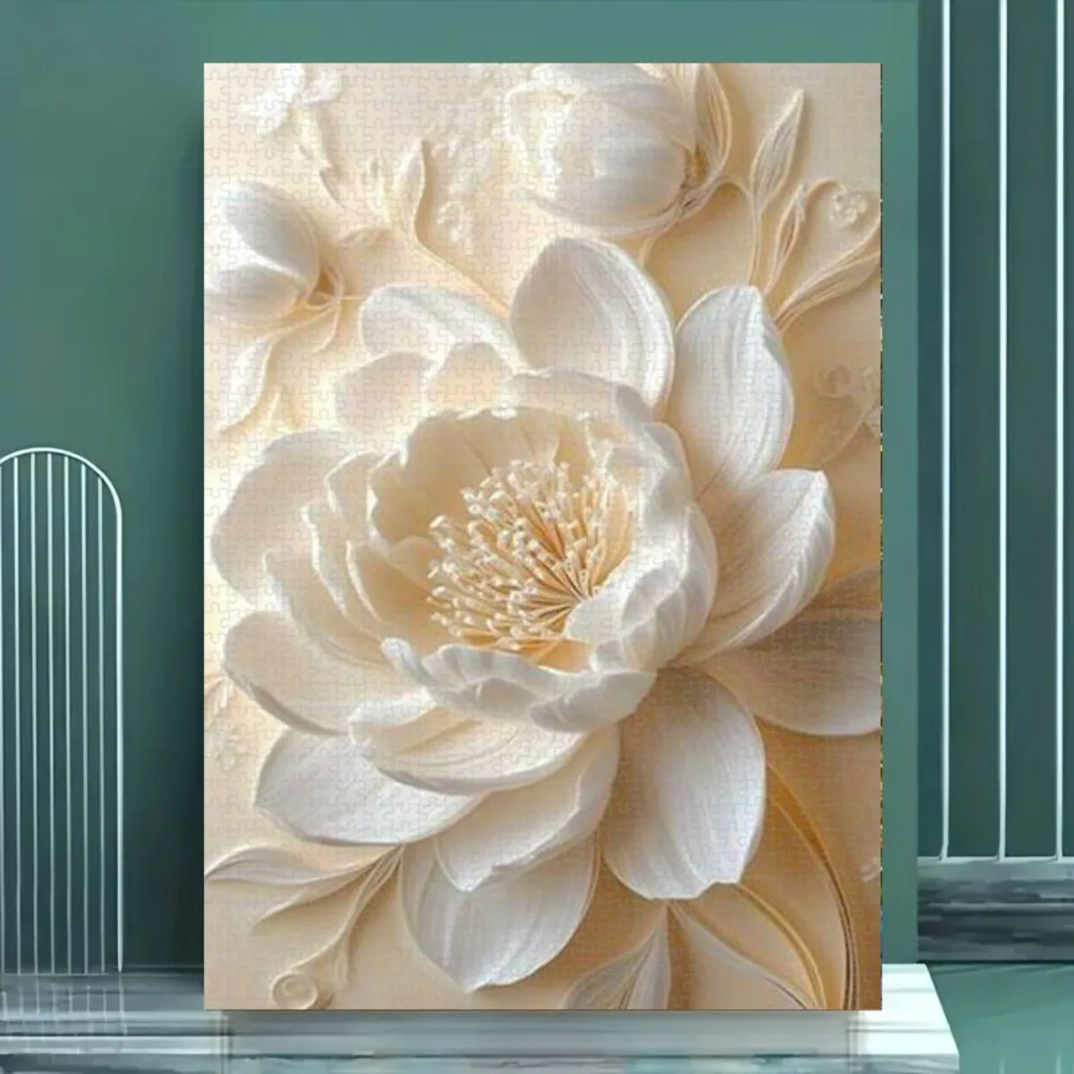Frameless-500/1000pcs adult puzzle three-dimensional relief white peony puzzle depicts the elegant time and gentle fingertips.