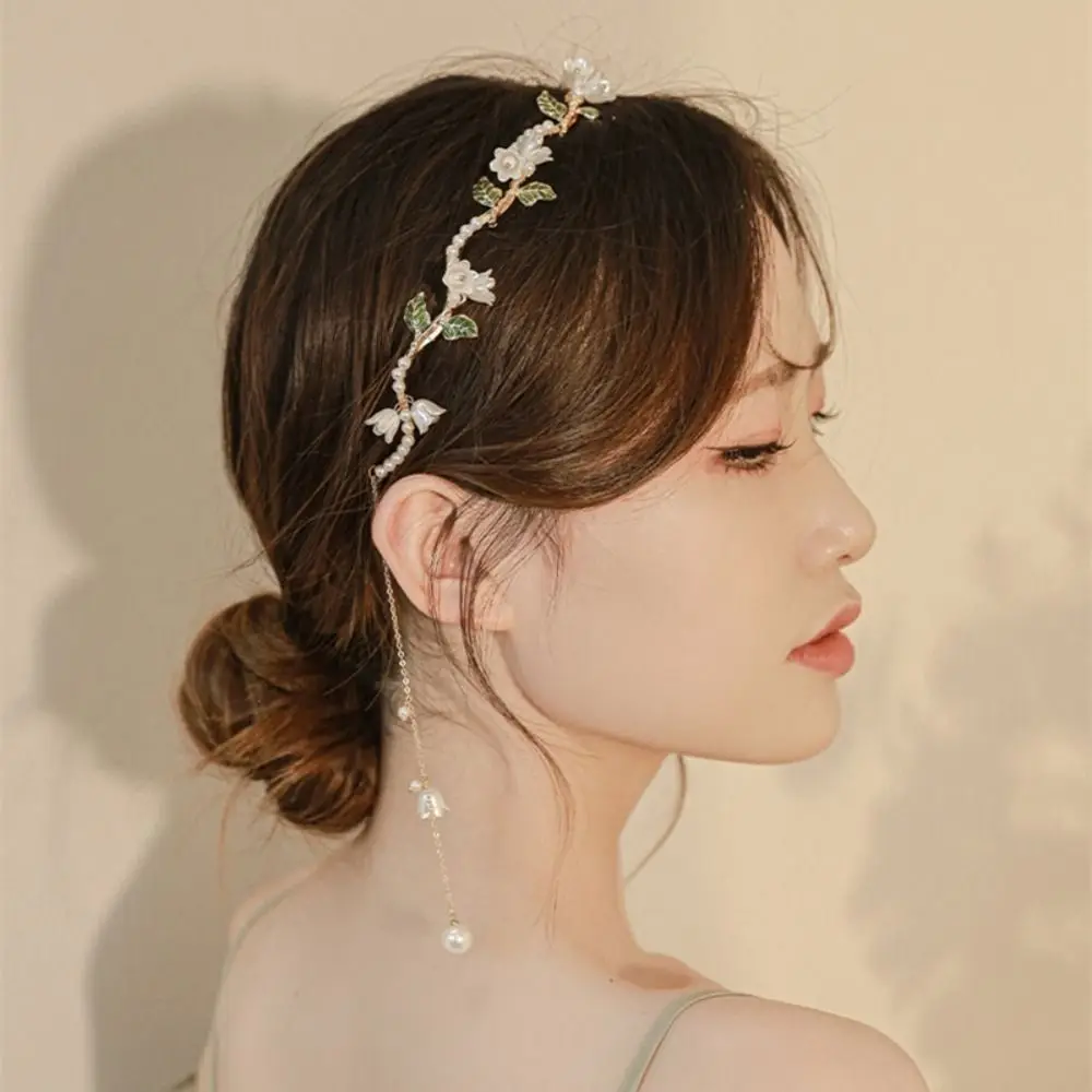 Pearl Bell Orchid Hair Hoop Elegant Tassel Wave Hair Band Women\'s Flower Headband Headwear Gold Hairband Hair Accessories