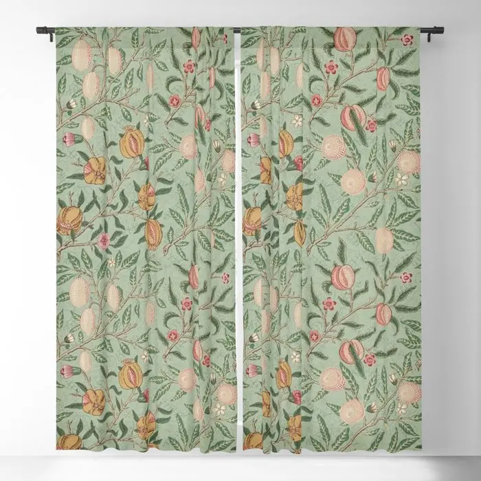 William Morris Vintage Fruit Sage Blackout Curtains 3D Print Window Curtains for Bedroom Living Room Decor Window Treatments