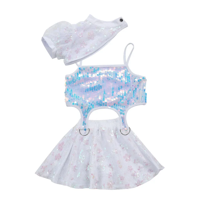 Mädchen Hip-Hop Performance Kostüm Jazz Dance Anzug Kinder Laufsteg Kleidung Rosa Schal + Pailletten Sling + Rosa Rock