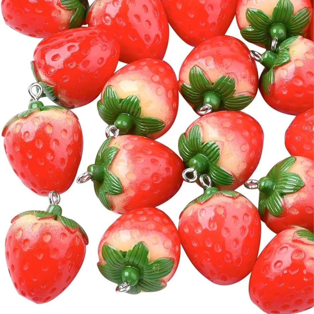 5-10Pcs Strawberry Fruit Resin Pendants Charms DIY Hanging Ornament Christmas Earring Bracelet Necklace Jewelry Accessories