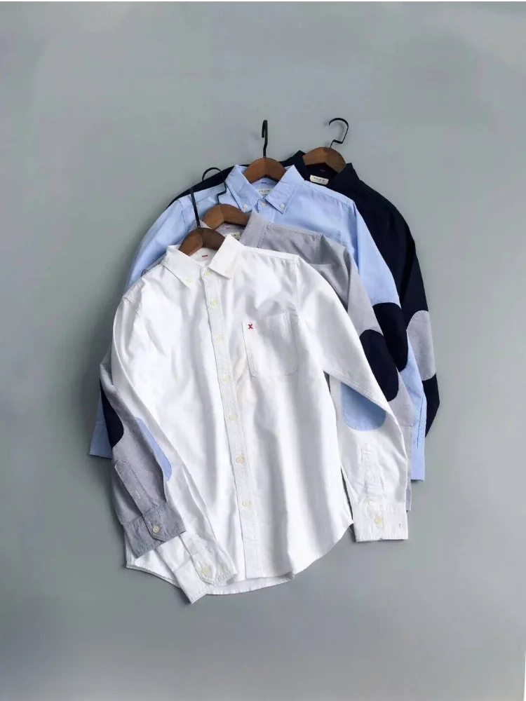 

Мужская повседневная рубашка из оксфордской ткани с эффектом потертости, приталенного кроя, с хлопковыми нашивками на локтях, универсальная, с длинным рукавом, на пуговицах, удобная