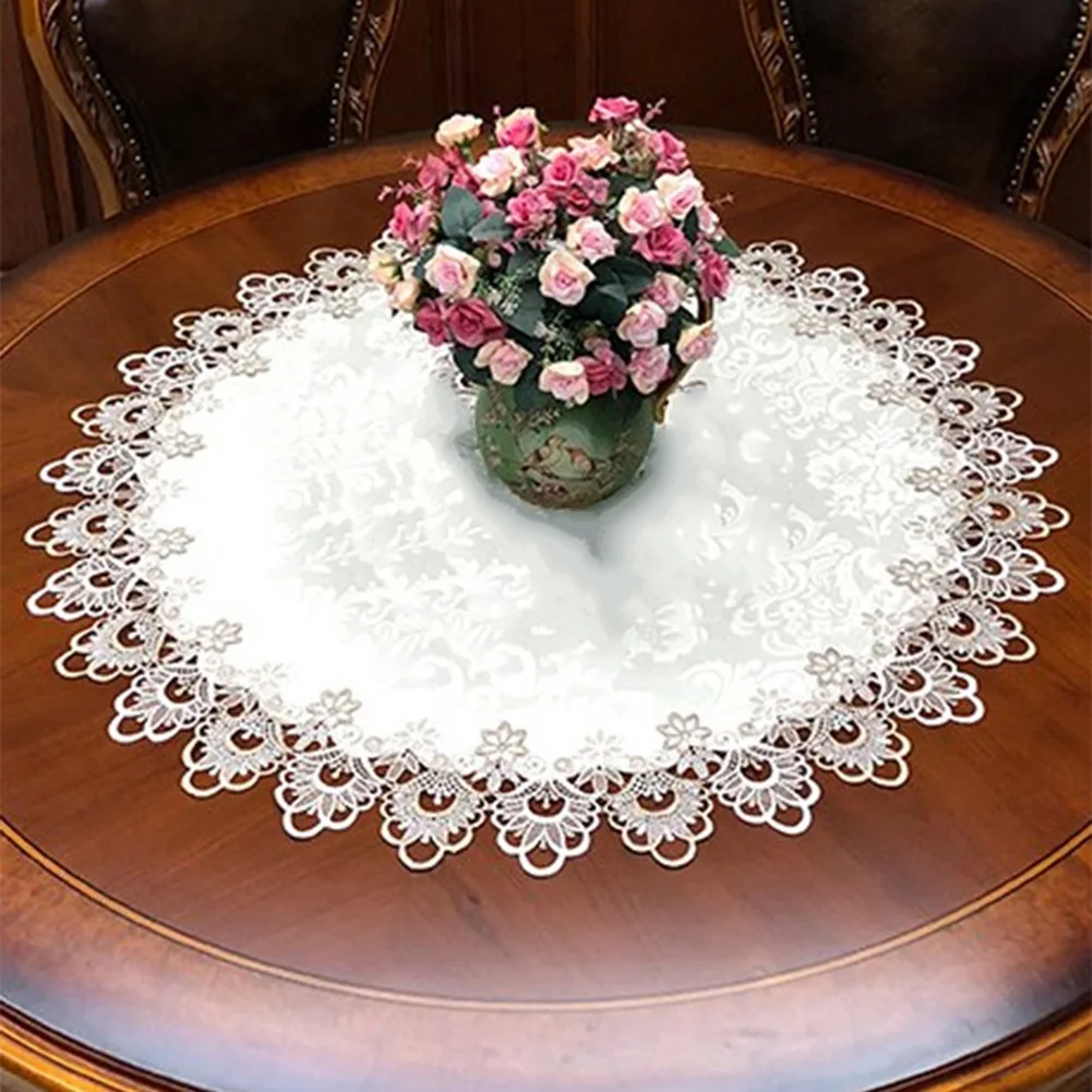 60CM Lace Tablecloth Tablecloth For Dining Events Round Table Cover Indoor Outdoor Use Polyester Fiber Soft Touch Fabric
