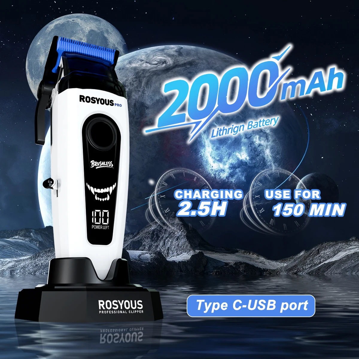 KEMEI KM-1595 ROSYOUS RSpro-106 RS-620 Hair Clippers Men Professional Kit DLC Blade with Base Charger Barber Machines Trimmer view 3