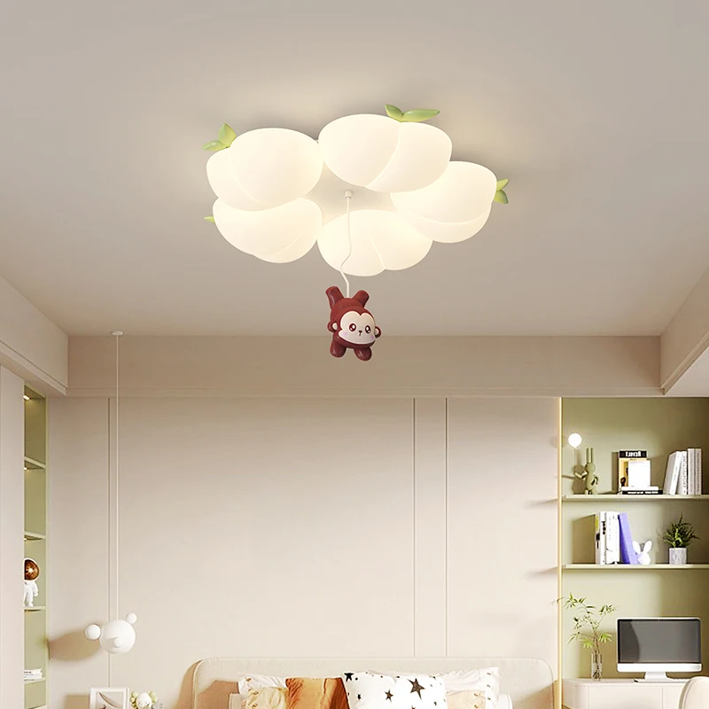 Creative Monkey Chandelier Lamp Fruit Peach Lampshade Modern Simple Children's Room Chandelier Light Kids Bedroom Ceiling Light