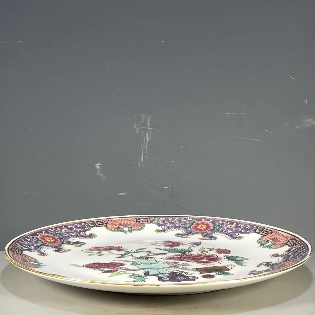Chinese Antique Porcelain Daqing Qianlong Mark Wucai Floral Pattern Appreciation Plate Curio Collectible Home Display Ornament