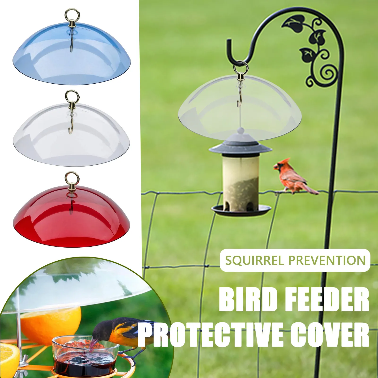 Bird Feeder Clear Protective Dome Anti-squirrel Rain-proof Hummingbird Rain Protective Cover Hanging Bird Feeders With Hooks