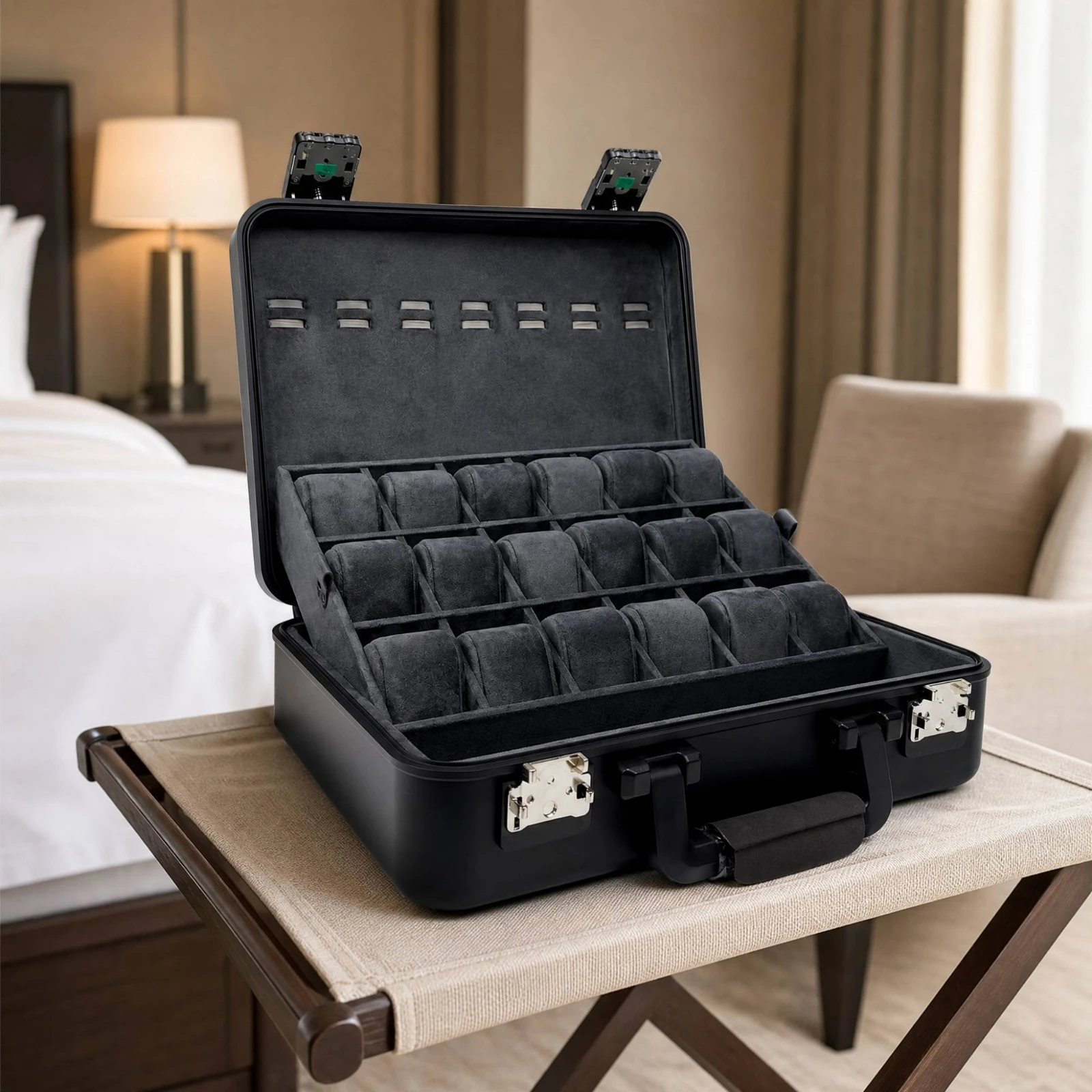 Hard Shell Watch Case with Combination Lock Lockable Portable Watch and Jewelry Storage Case Cushioned Matte Finish