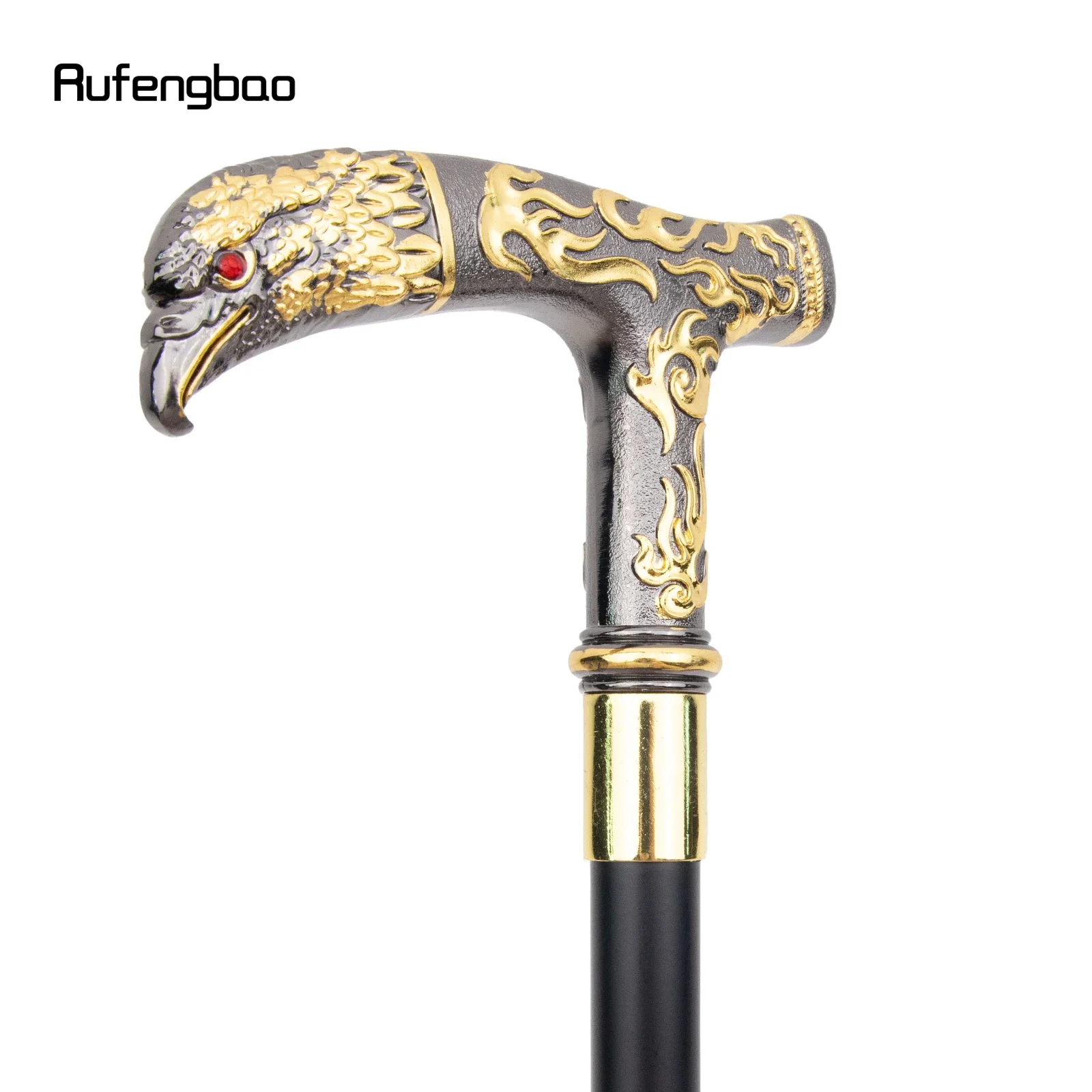 Golden Black Eagle Red Eye Pattern Walking Stick Party Fashion Elegant Walking Stick Decorative Cospaly Cane Knob Crosier 90cm