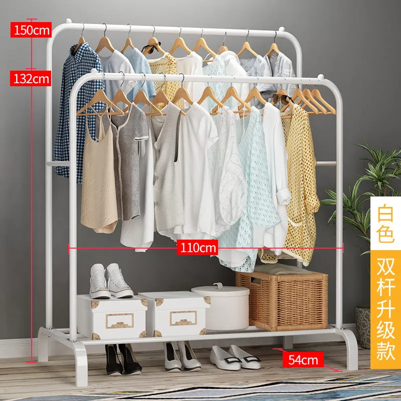 High Quality Metal cloth hangers Steel Cloth Rack Bedroom clothes hanger Double Rack Hanger floor cloth hook Coat Rack Storage