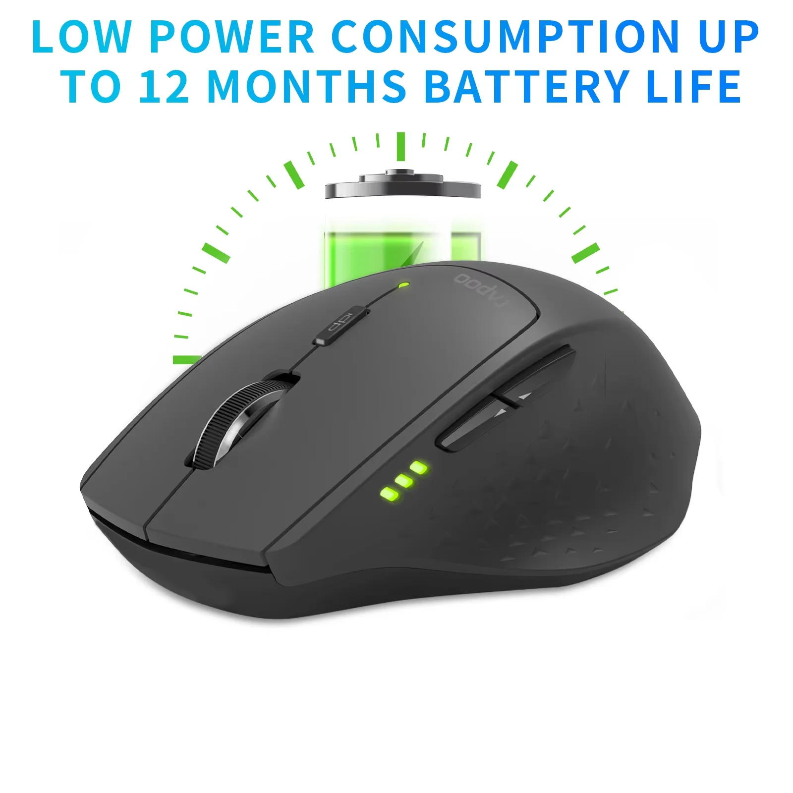 RAPOO – souris sans fil MT550, multi-mode, connexion jusqu'à 4 appareils, 1600 DPI, Bluetooth, ergonomique, batterie 12 mois