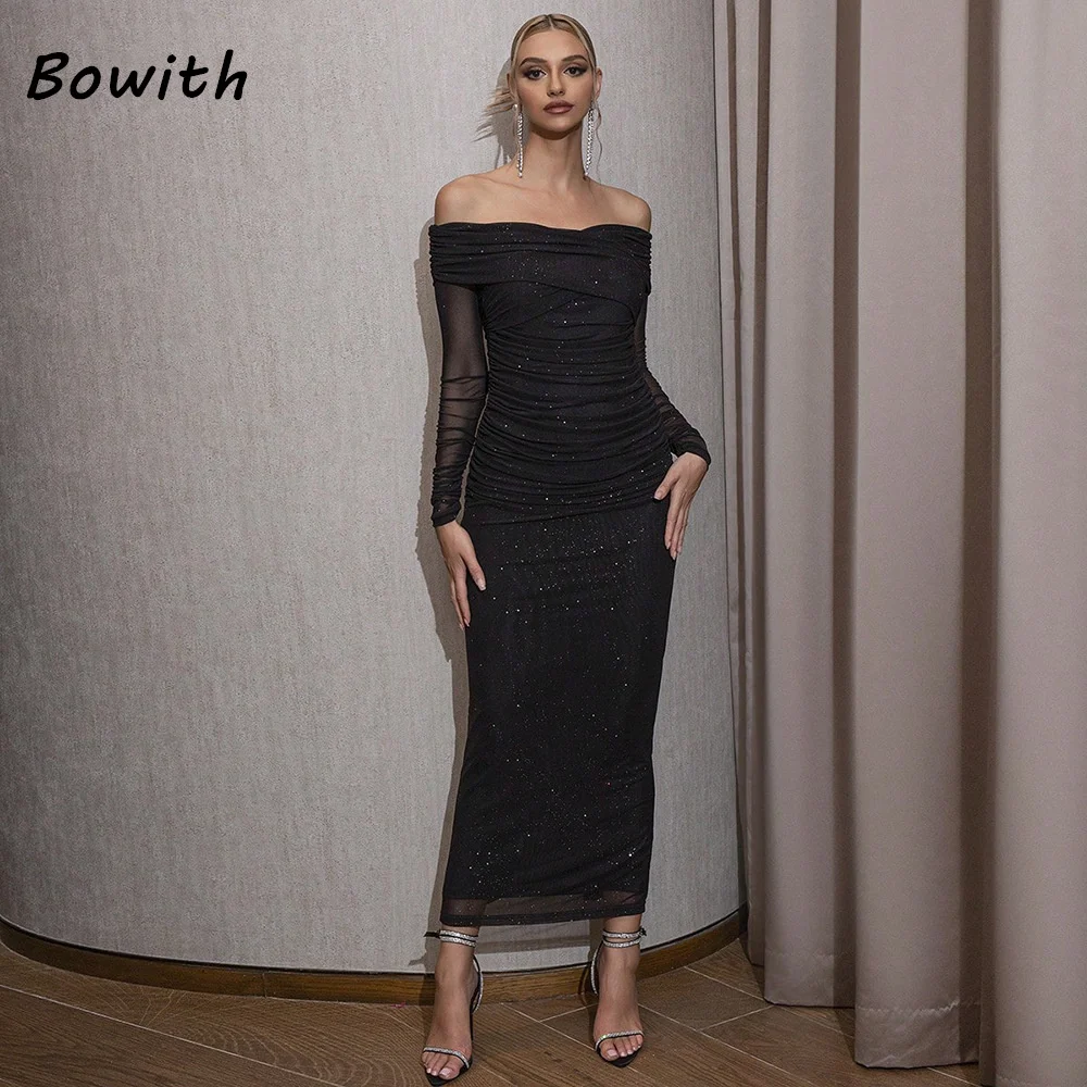 

Bowith Evening Dress Wedding Party Elegant Off Shoulder Split Cocktail Party Long Sleeved Sexy Long Dresses for Women vestidos