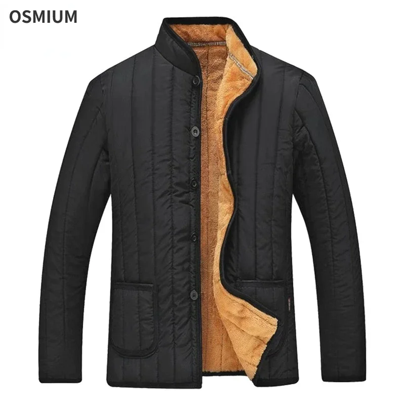 Winter Black Cotton Padded Button Up Men Coat Plus Size Thick Velvet Long Sleeve Parkas Quilted Jacket Oversize Windbreaker XXXL