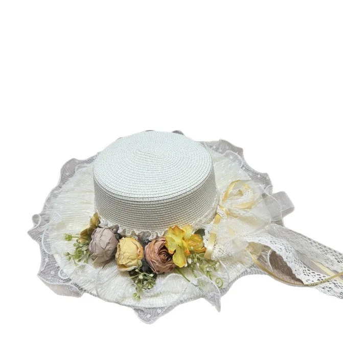 

Original Design Lolita Summer Hats for Women Mesh Floppy Brim Flower Sombrero Cap Sun Protection Travel Beach Straw Bucket Hat