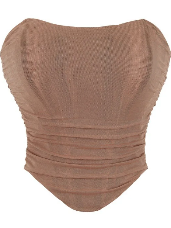 Elastic Tulle Strapl Slimming Sexy Top Street Sle ort Length Polyester Blend Fabric Pure Color Summer Faion Trend