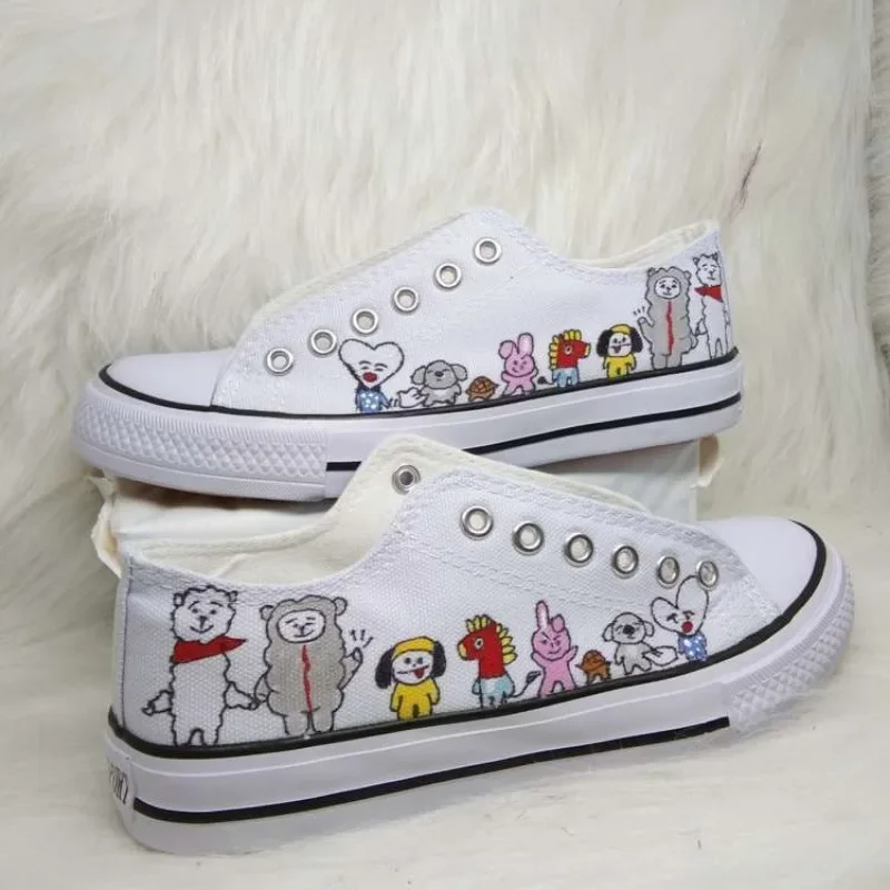 Autumn New BT21 Tata Cooky Anime Kawaii Peripheral Low-top Canvas Shoes Cartoon Shooky Female Hand-painted Student Sneakers Gift