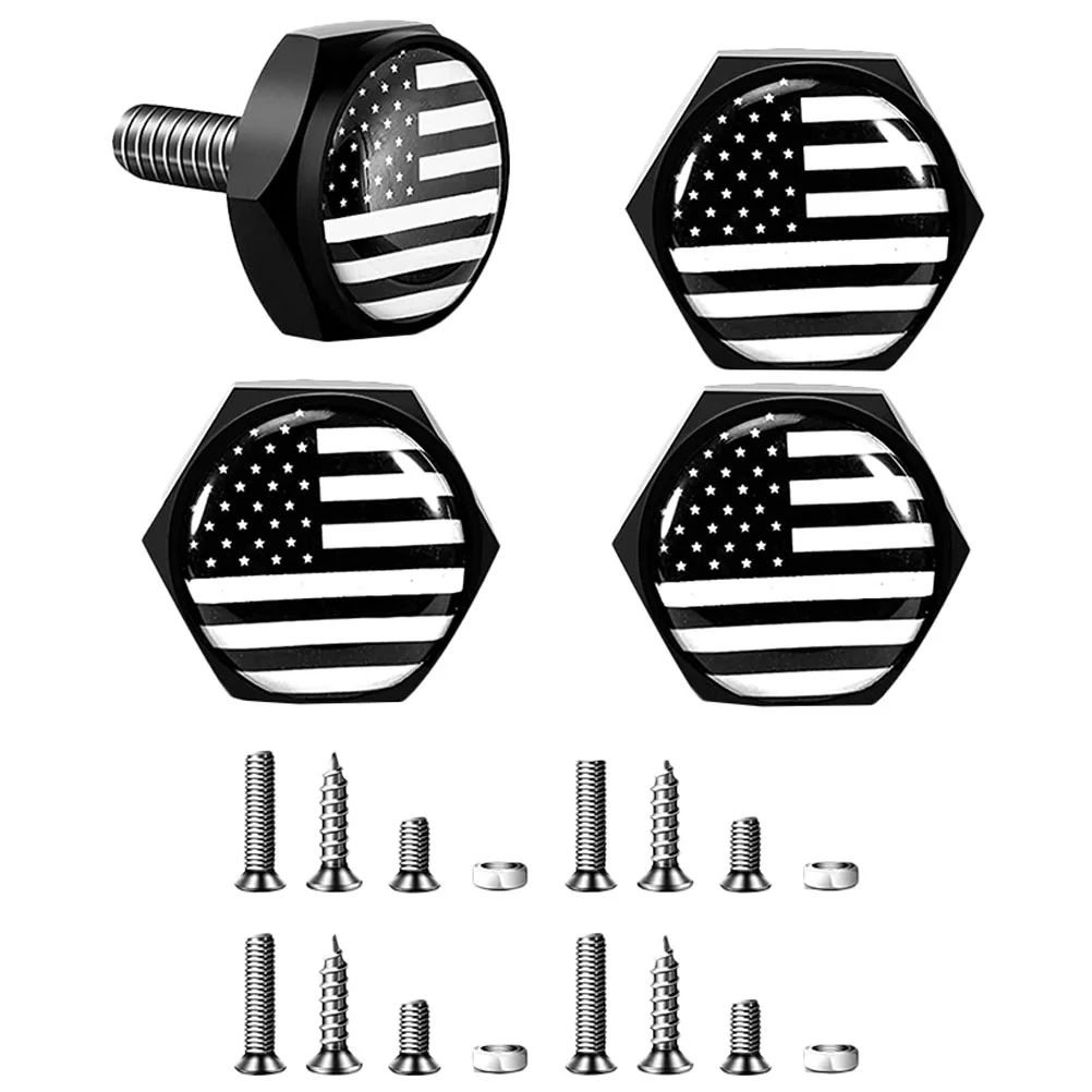 

4 Sets License Plate Screws and Bolts USA Flag Frame Kit American Flags Car Holder