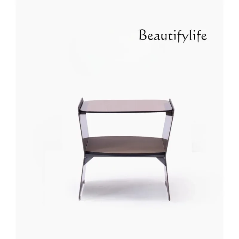 

R Italian Minimalist Bedside Table Creative Small Table Saddle Leather Suspension High-end Brown Mobile Side Cabinet