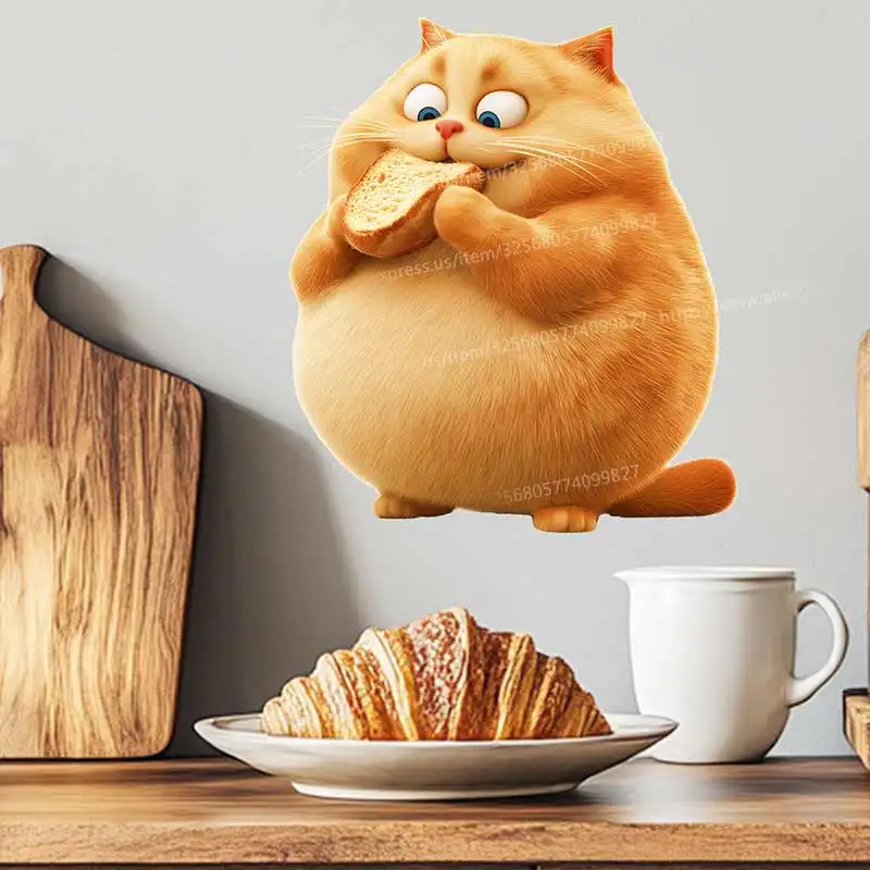 Cute Fat Orange Cat Eating Bread Wall Stickers Bedroom Kids Room Background Decoration Mural Animals Home Decor Wallpaper S719