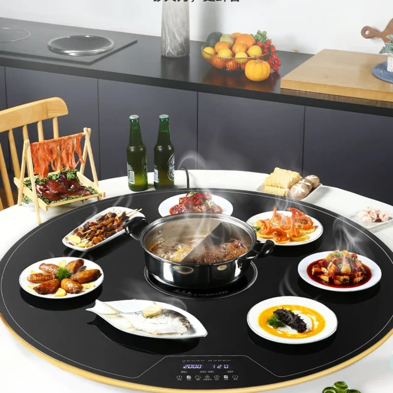 Meal Insulation Board Hot Pot Heating Vegetable Heating Board Thermostat Board Vegetable Heater Round Table Automatic Rotation