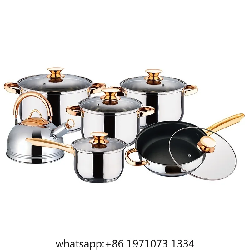 Stainless steel set  thickened soup milk  flat bottom frying pan non-stick pan household 12-piece gift pot