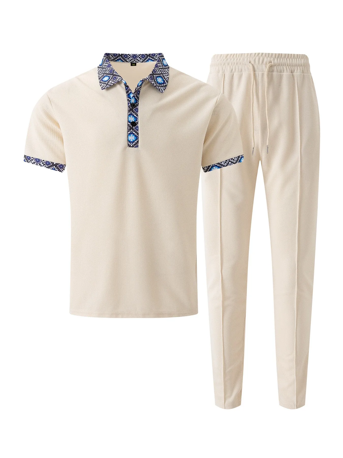 New 2025 Summer Waffle Men's top Casual short-sleeved polo Waffle collar Solid color everything pair with two pantsuits