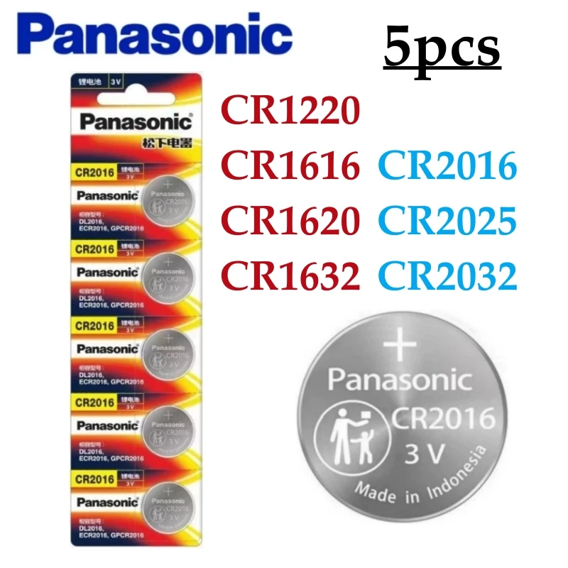 5Pcs Original Panasonic CR2032 battery CR2025 CR2016 batteria CR1632 CR1220 CR1616 CR1620 For Watch Calculator Clock Battery