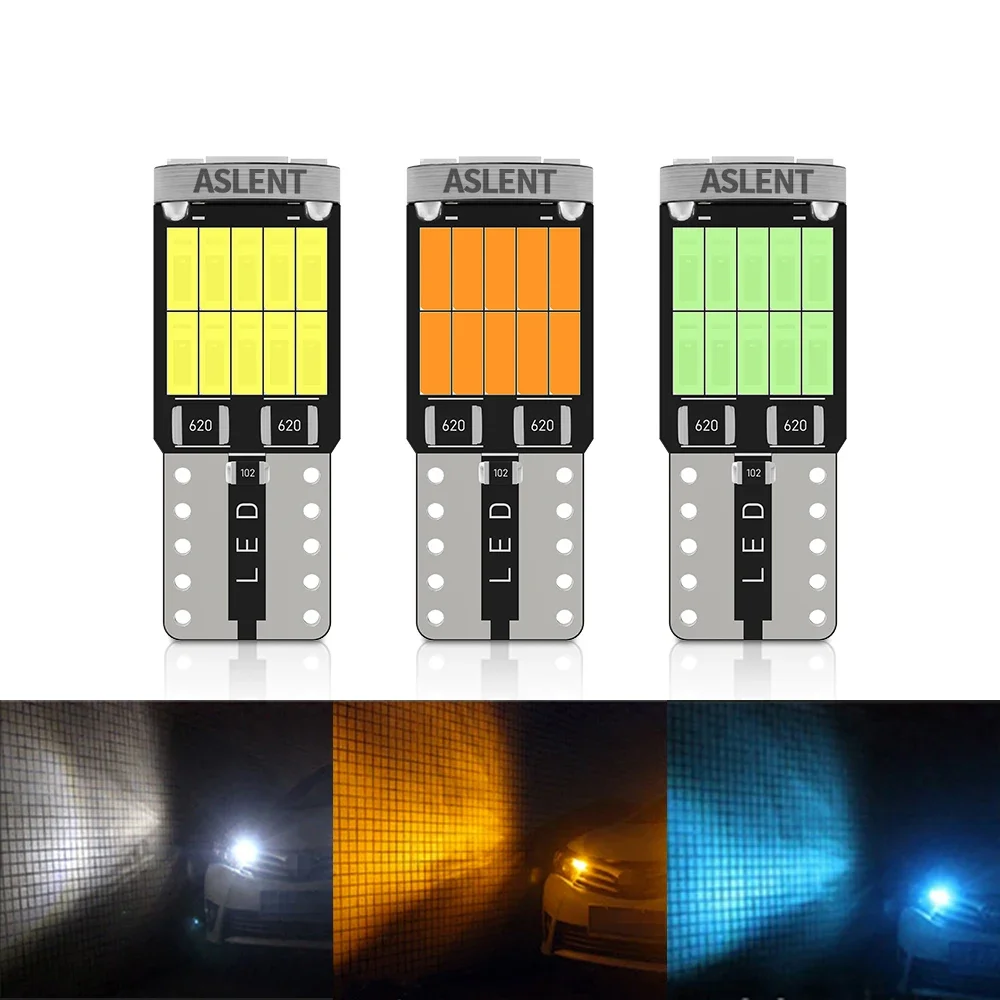 ASLENT 10x W5W T10 Led Bulbs Canbus 4014 26SMD 6000K 168 194 Led 5w5 Car Interior Dome Reading License Plate Light Signal Lamp