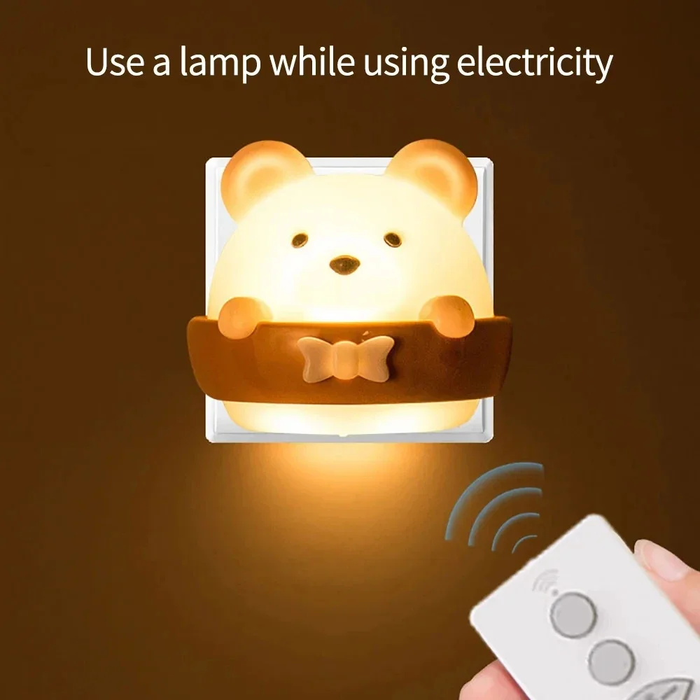 Veilleuse LED ours mignon pour enfants, lampe de chevet aste par USB, appliques murales télécommandées pour enfants, chambre d'enfant, éclairage domestique