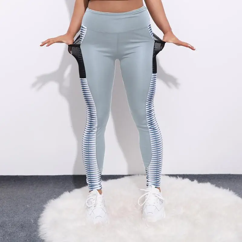 Side Striped Yoga Hip-Lifting Pants With Mesh Pocket Slimming Fashionable Fitness Sports Fitness Leggings For Women