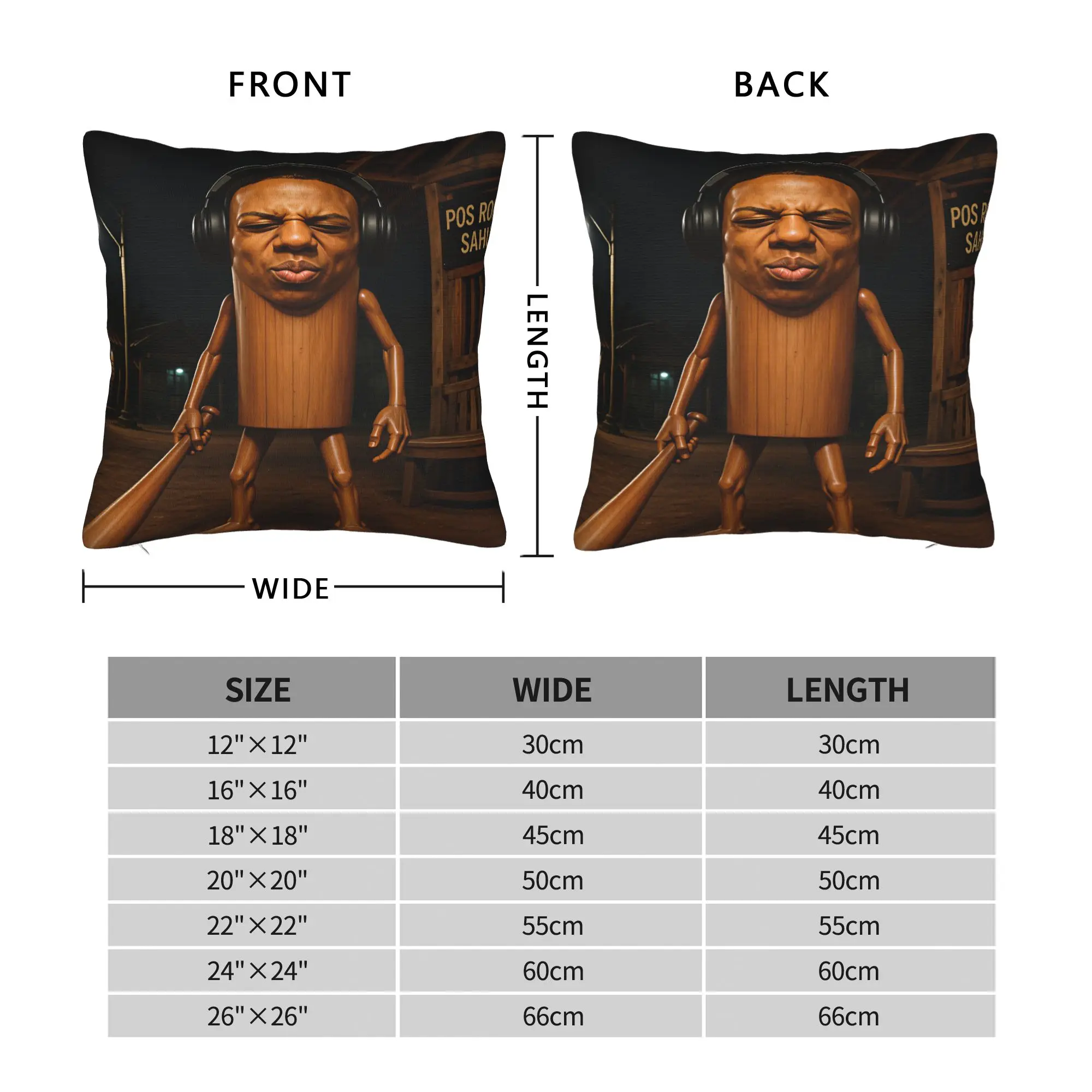Tung Night Guard Wooden Character Baseball Bat Pillow Cover Novelty Pillow Case For Office Car Home Decor Soft Pillowcases