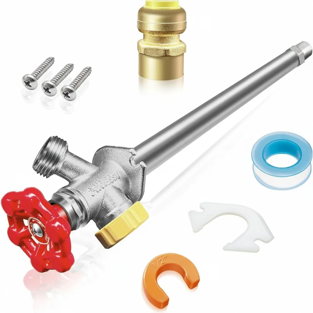 

12 Inch Frost Free Outdoor Faucet with Anti-Siphon Valve, Push-to-Fit Connector for Easy Installation