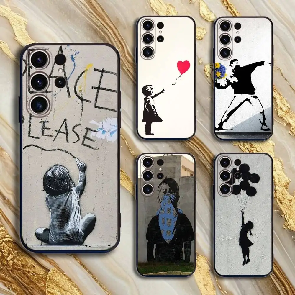

StreetArt Banksy Graffiti Phone Case For SamsungS25,24,21,22,23,30,Ultra,20,Plus,Fe,Lite,Note,10,9,5G Black Cover
