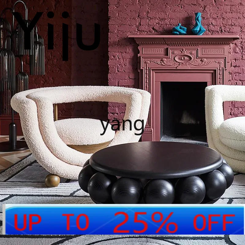 

LMM solid wood round tea table household living room round tea table modern simple