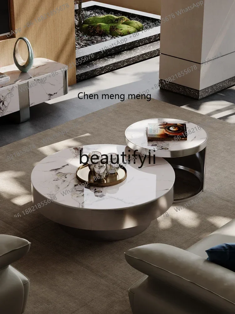20031A Slate marble microcrystalline stone coffee table size round modern simple light luxury villa