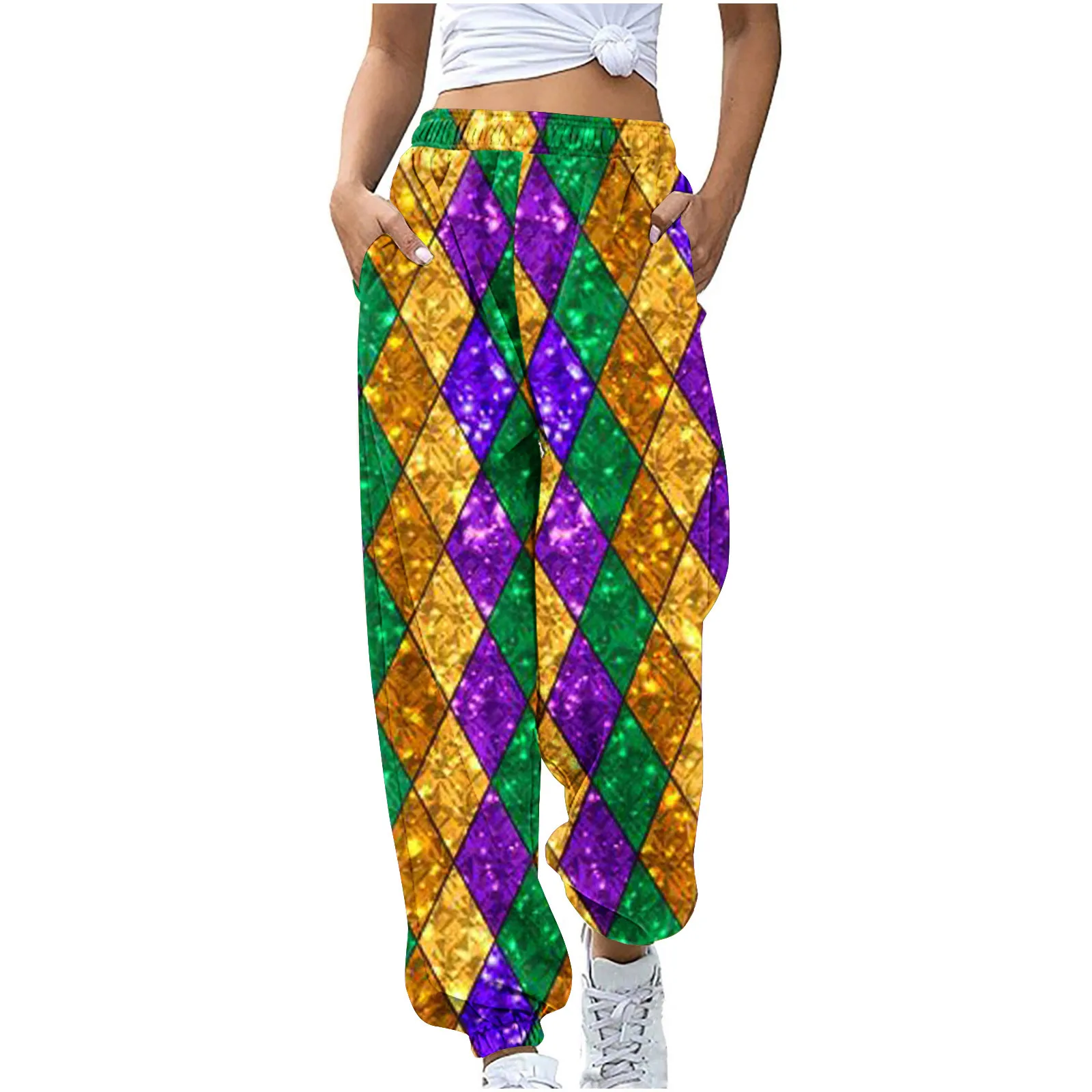 

Colorful 3D printed summer new monotonous ankle binding cross-border women's casual sports pants ML1