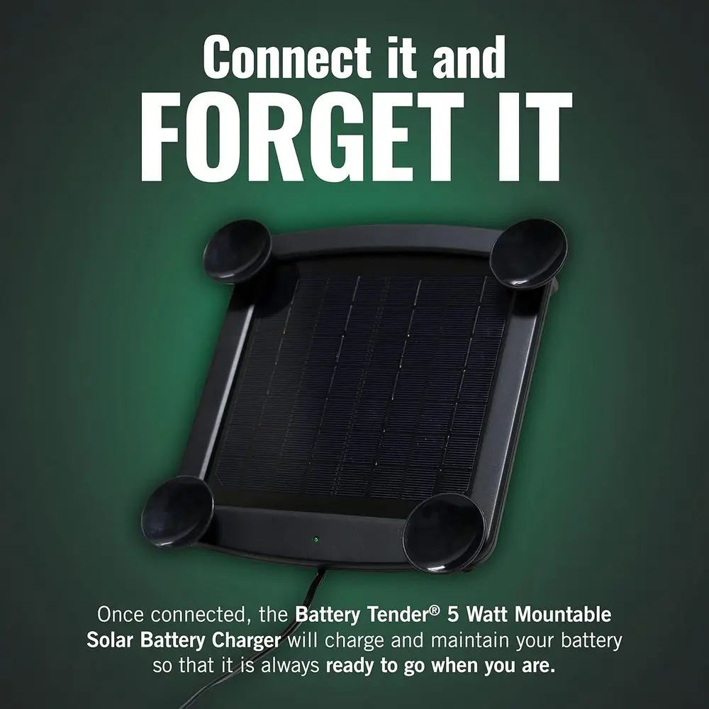 5 Watt Solar Panel 12V Battery Charger with Charge Controller - IP67 Weatherproof - Windshield or Handlebar Mountable - Included
