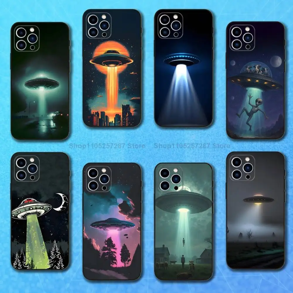 

Funny Space UFO Thing Phone Case For iPhone 15,14,13,17,16,12,11,Plus,Pro Max,XS,X,Mini,8,7,XR,SE,Soft Silicone Black