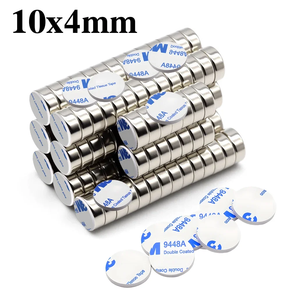 10x4mm N35 Super Strong Neodymium Magnet Round With double-sided adhesive NdfeB Powerful Permanent imans Refrigerator Magnets