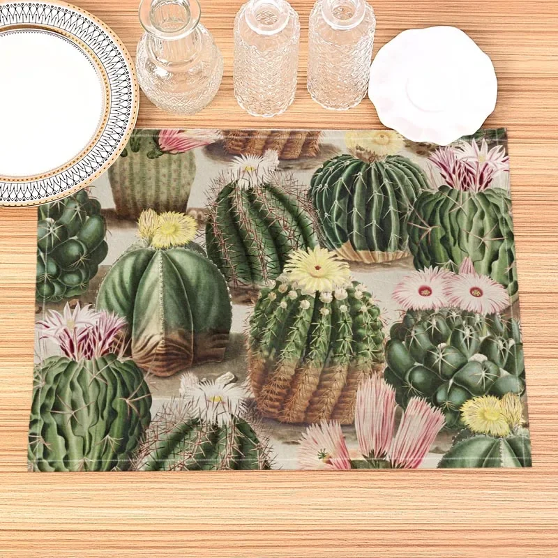 Cactus Placemat Linen Fabric Table Mats Family Dinner Tableware Kitchen Size 32X45cmTable Mat