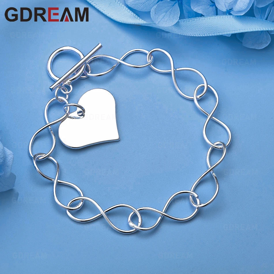 GDREAM 925 فضة 8 على شكل سلسلة سوار دائري أنيق وبسيط للنساء مجوهرات خطوبة الزفاف