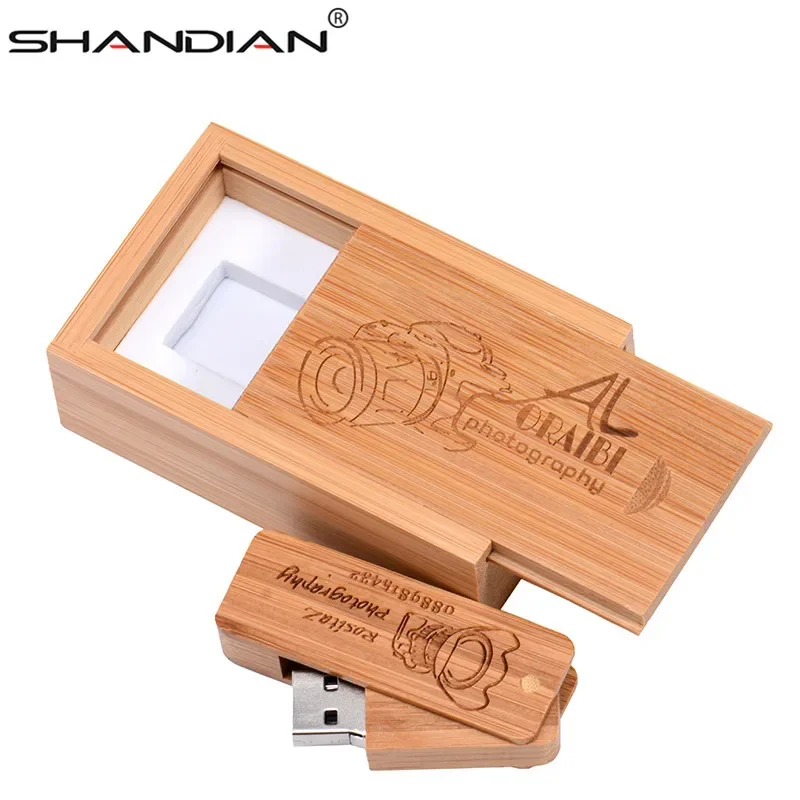 SHANDIAN USB 2.0 Kotak Kayu Pisau Tentara Pendrive 64GB 32GB 16GB 4GB Usb Flash Drive Hadiah Pernikahan Stik Memori 1 Buah Logo Gratis