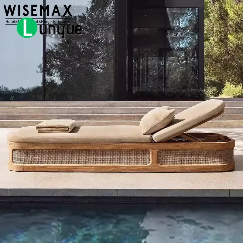 Modern Teak Folding Sunbed Garden Furniture for Hotel Villa Resort Poolside Durable Outdoor Lounge Chair Stylish Design