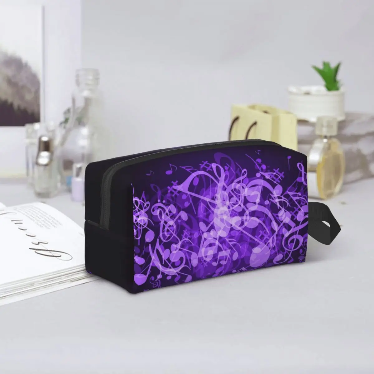

Purple Glow Music Notes Makeup Bag Cosmetic Organizer Storage Dopp Kit Toiletry Cosmetic Bag for Women Beauty Travel Pencil Case