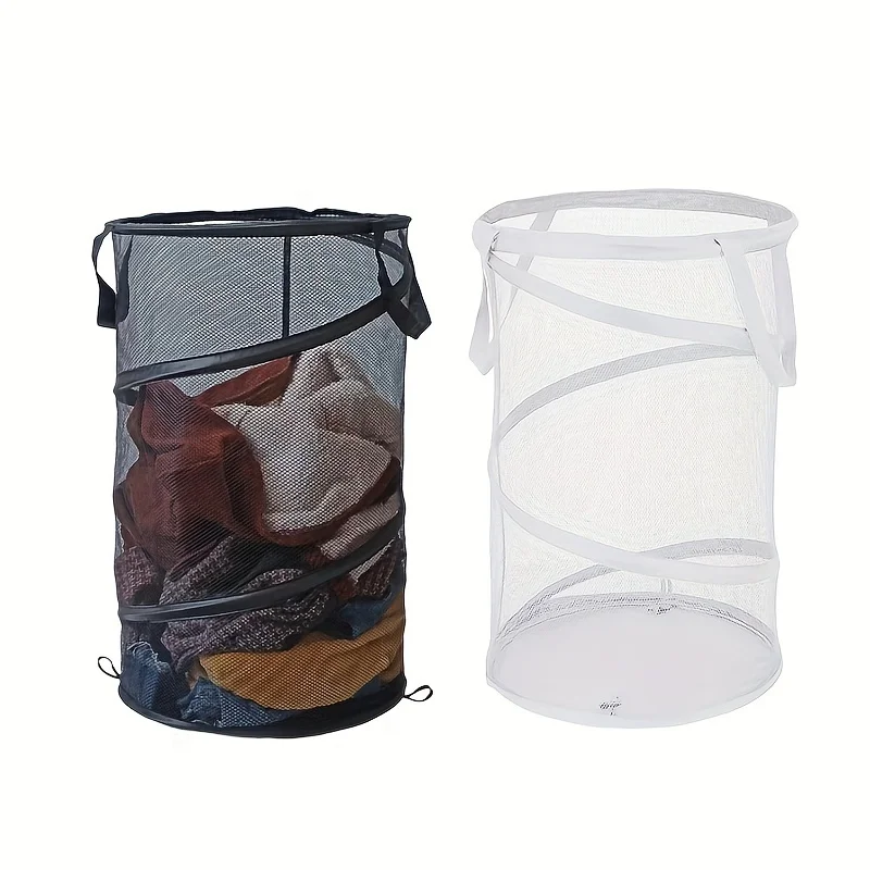 Pop Up Hamper for Laundry Mesh Collapsible Laundry Basket | Large Clothes Hamper - Black/White