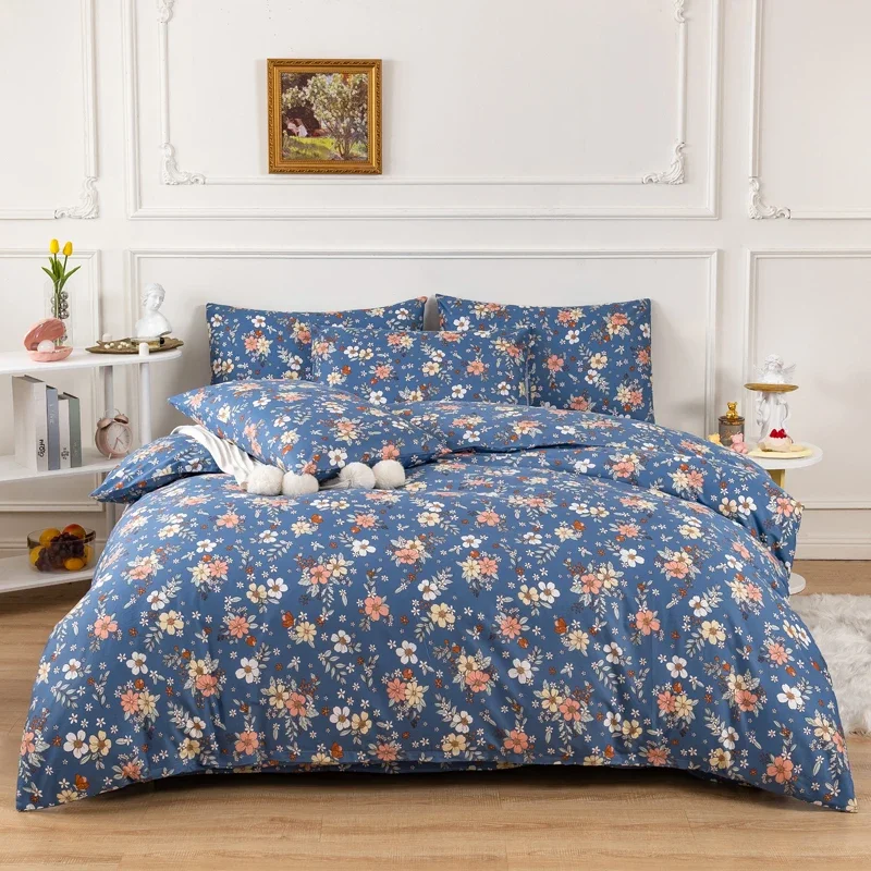 

Garden Flowers Duvet Cover Set Cotton Comforter Cover Pillowcases Soft Breathable King Queen Size Bedding Set Machine Washable