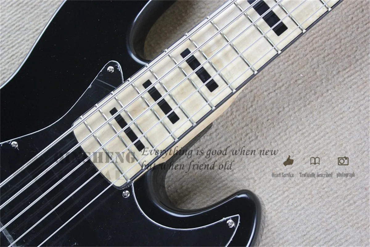 5 Strings Bass Guitar Jaz Black Bass Basswood Body Maple Fingerboard Chrome Tuners Fixed Bridge Black Pickguard